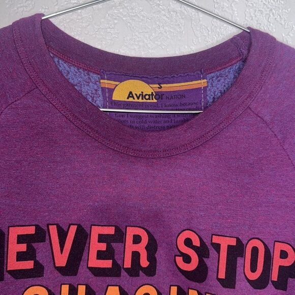 New Aviator Nation NEVER STOP CHASING RAINBOWS CREW SWEATSHIRT - PURPLE- Small - Picture 4 of 11
